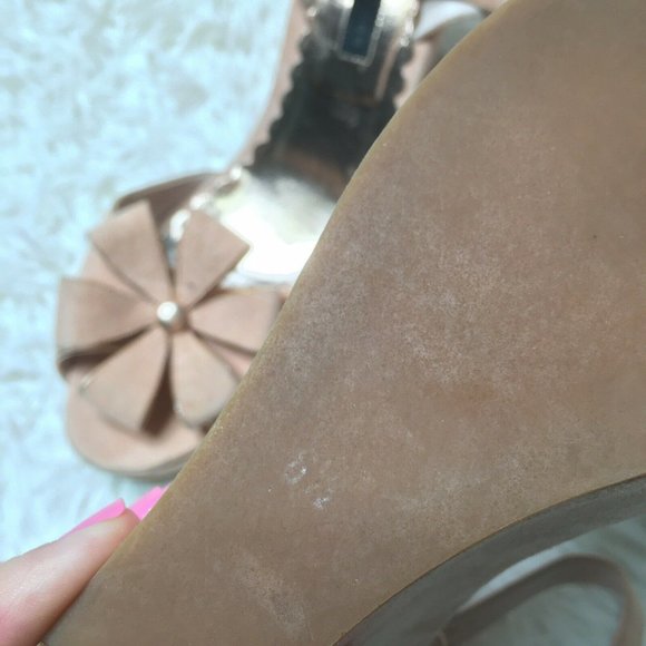 Marc Jacobs pink wedges 8.5 Womens Blush Suede Heels floral shoes ankle strap - Picture 10 of 10